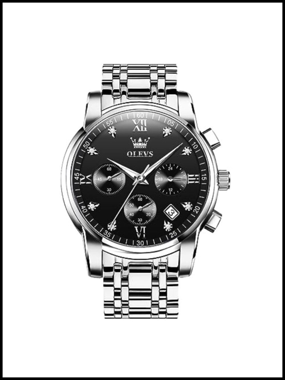OLEVS Men's Stainless Steel Chronograph Watch Big Face Easy to Read Analog